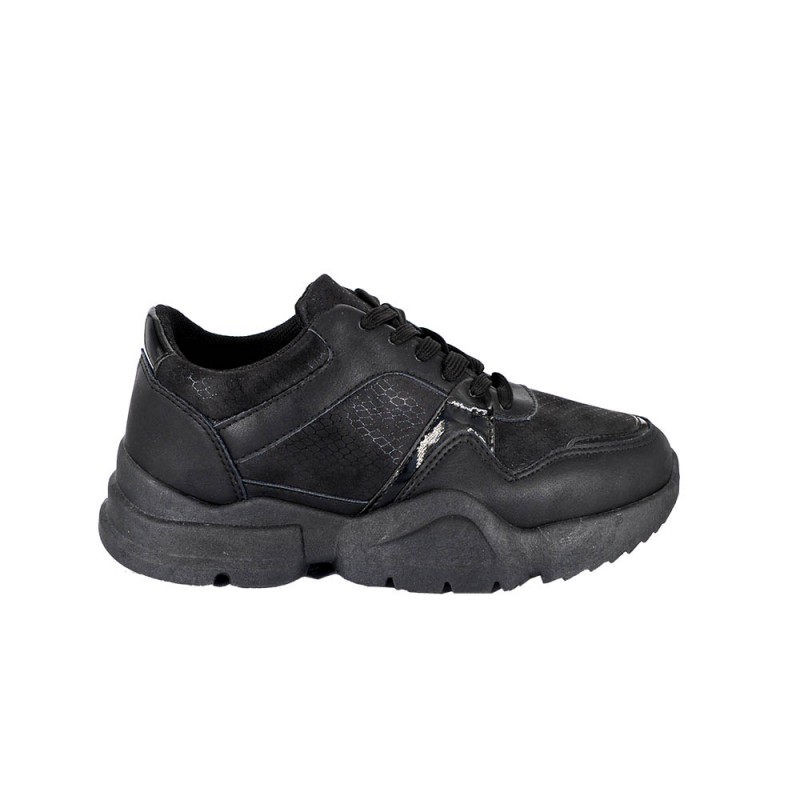 Sneakers Δετό με Συνδυασμό Υλικών και Glitter Λεπτομέρειες  Black  SPECIAL PRICE