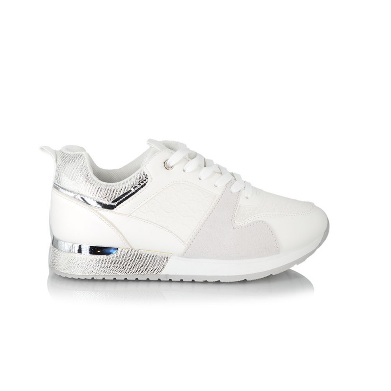 Γυναικείο Sneakers με Συνδυασμό Υλικών  White  NEW IN