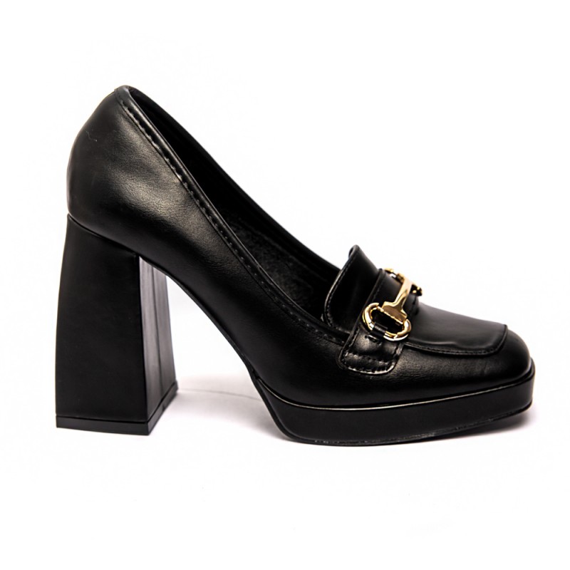 Γυναικείο Loafers με τακούνι και Χρυσό Τοκά  Μαύρο LOAFERS