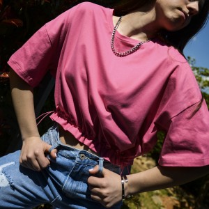Γυναικεία Μπλούζα με Σούρες στο πλάι  Ρόζ
