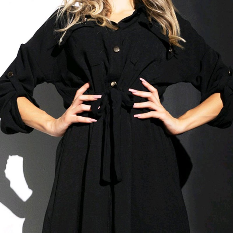Γυναικείο Midi Φόρεμα με Κουμπιά και Ζωνάκι Black  ΕΝΔΥΣΗ