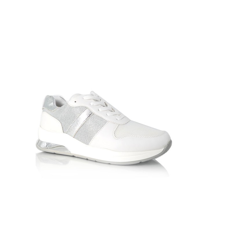Γυναικείο Sneakers Δετό με Συνδυασμό Υλικών White  NEW IN