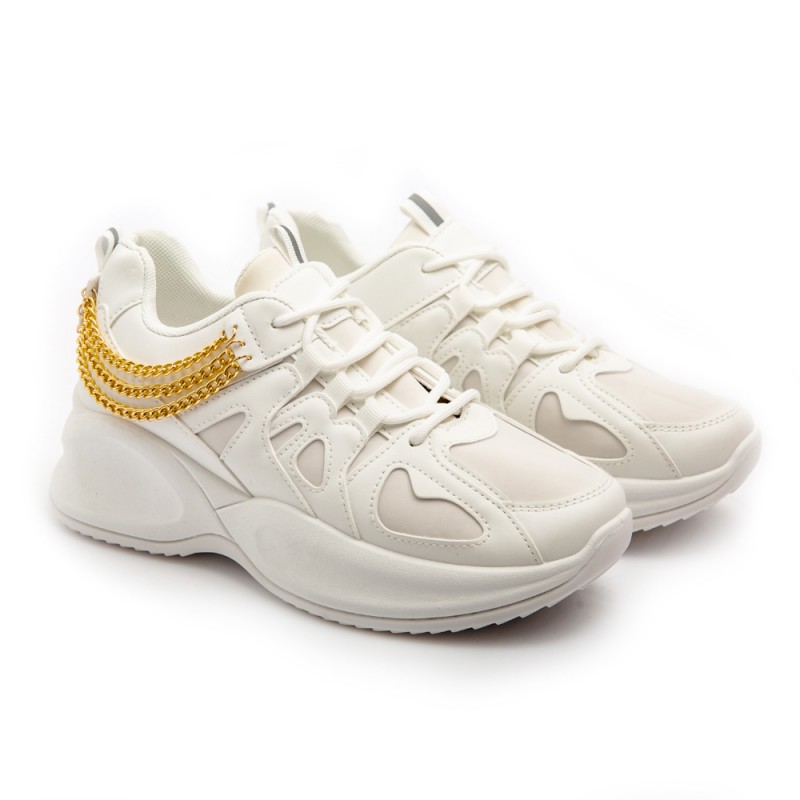 Γυναικείο Sneakers Δετό με Διακοσμητικές Χρυσές Αλυσίδες  White  ΓΥΝΑΙΚΕΙΑ ΥΠΟΔΗΜΑΤΑ