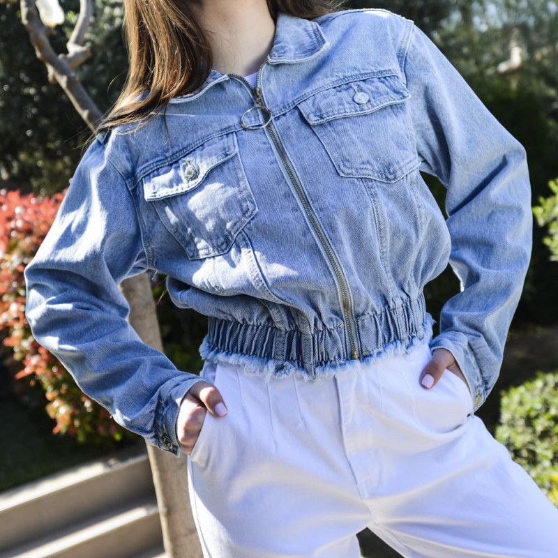 Γυναικείο Crop Jean Jacket με Φερμουάρ  Jeans NEW IN
