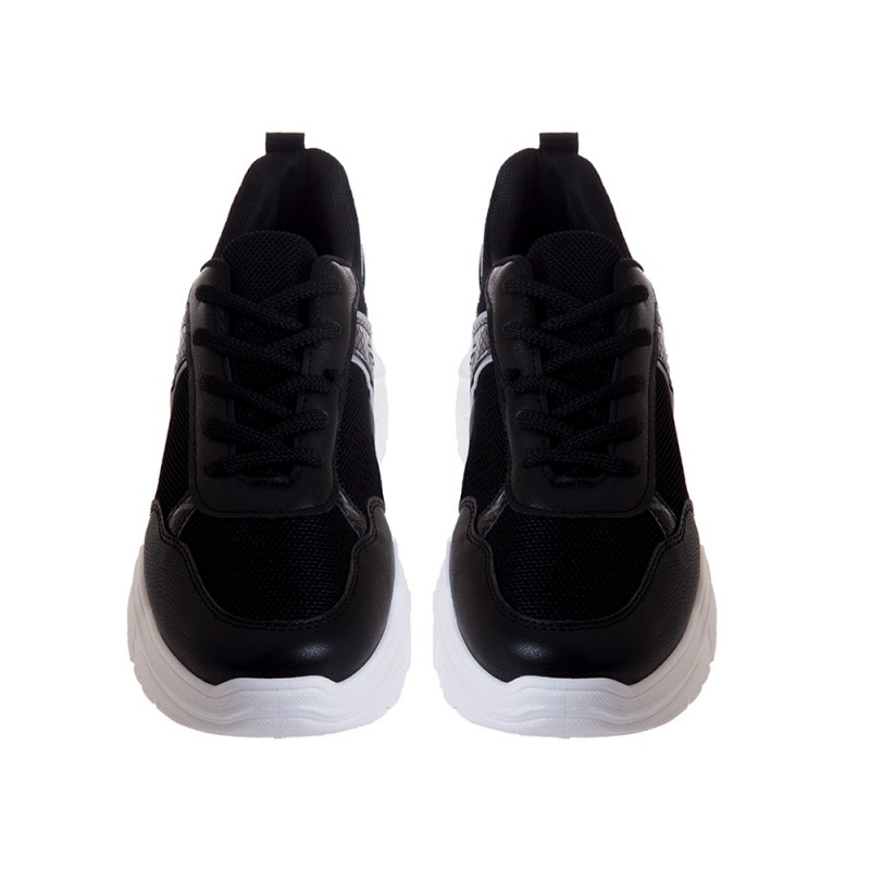 Sneakers Δίπατα με Συνδυασμό Υλικών και κροκό λεπτομέρειες  Black NEW IN