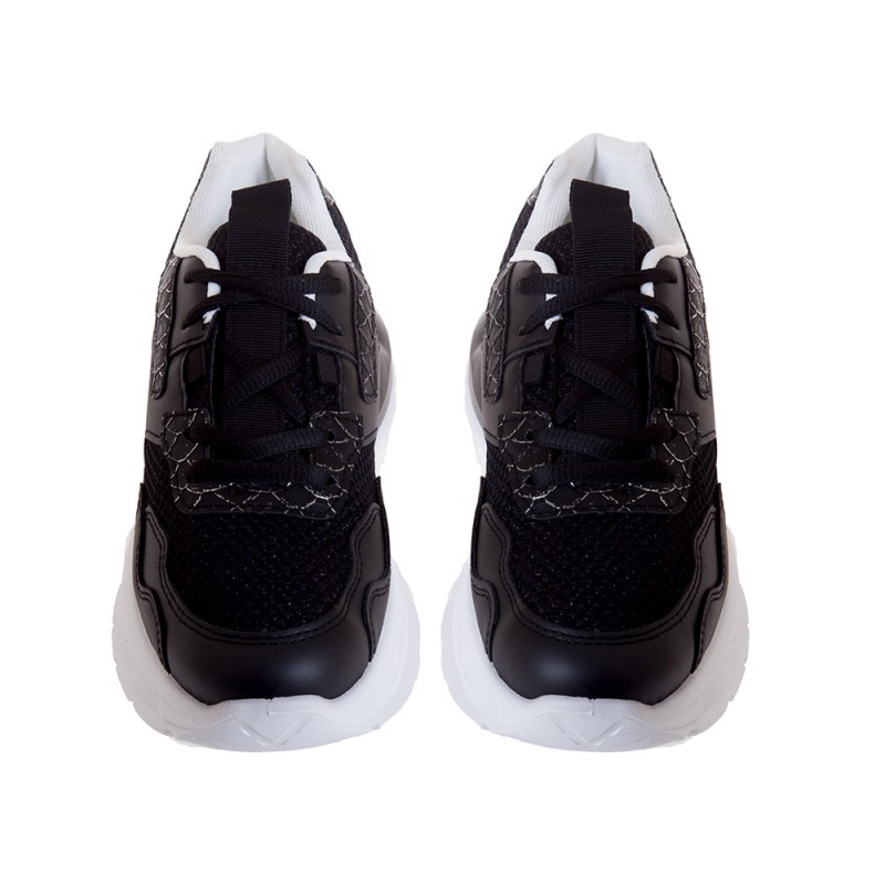 Sneakers Δίπατα με Συνδυασμό Υλικών και κροκό λεπτομέρειες  Black NEW IN