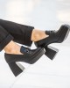 Γυναικείο Loafers με τακούνι και Μεταλλικό Τοκά  Μαύρο LOAFERS